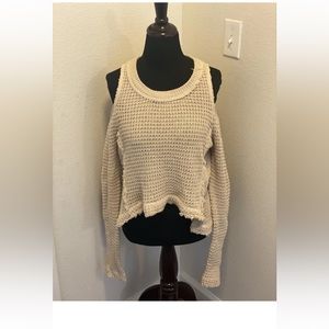 Elan Crochet Cold Shoulder Cropped Sweater Beige Boho Size Small